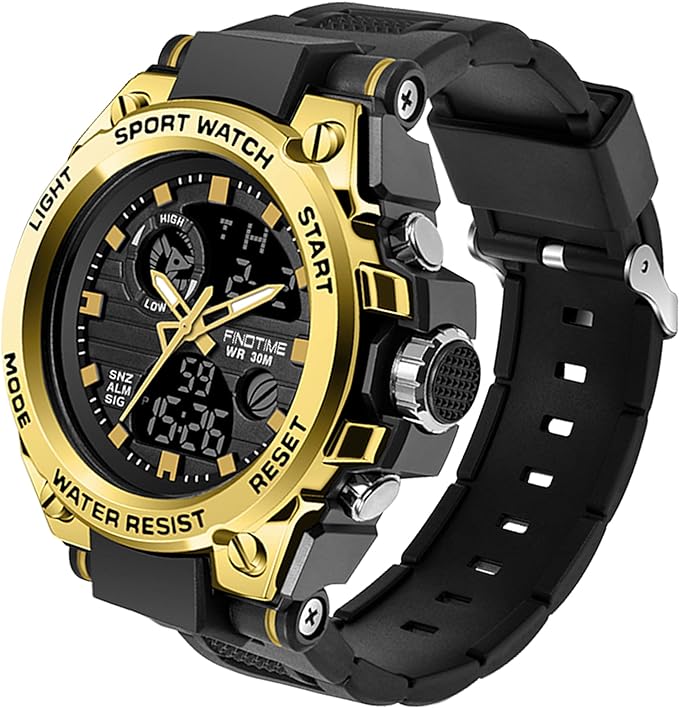 findtime Men's Digital Wristwatch, Digiana, Headwatch, Waterproof, Military Watch, Stopwatch, Sports, Dual Time, Stylish, Alarm, LED, Alarm Clock, Japanese Instruction Manual Included, Black, Silver, - NewNest Australia