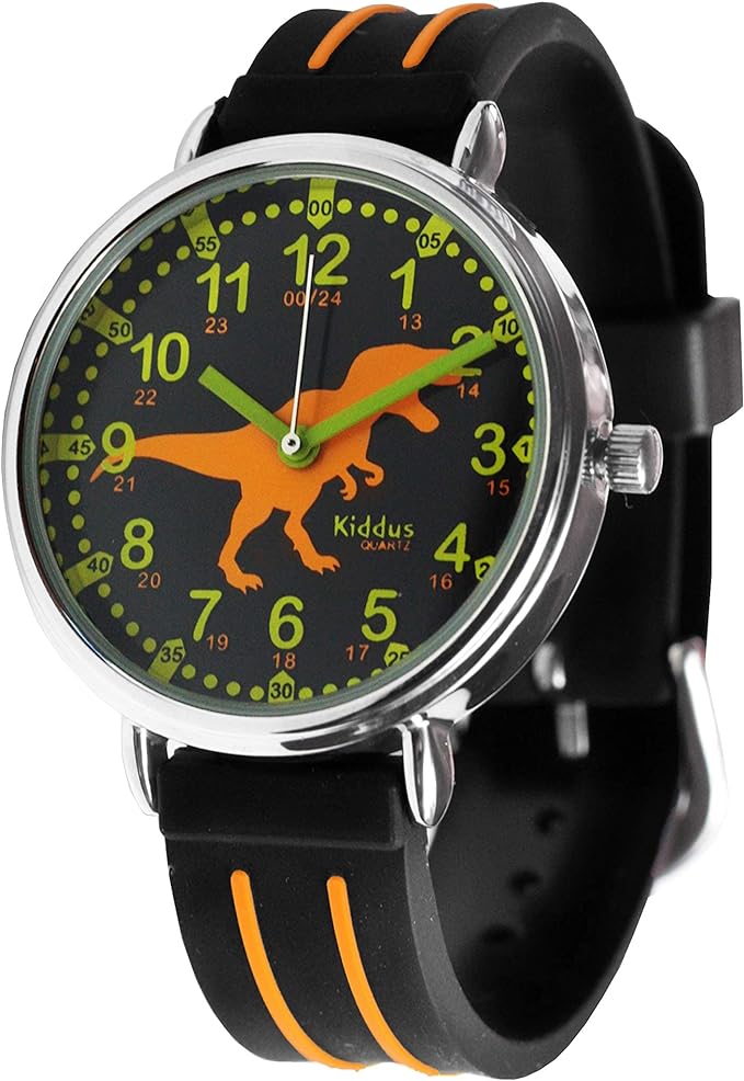 Kiddus Children's Wristwatch, Waterproof, Analog, Educational Watch, Boys and Girls, Spanish Design, Elementary School Students, Birthday, Christmas, Present, Educational Watch, Exercise Lancet, Learning Time, T-REX - NewNest Australia