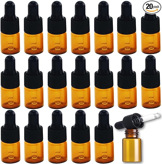 dilib Eyedropper Light Filtering Jars, 2ml, Set of 20, Aroma Oils, Essential Oils, Essential Oils, Storage, Glass, Brown, Blackout Jars, Glass Bottles, Amber (2ml, 20pcs) - NewNest Australia