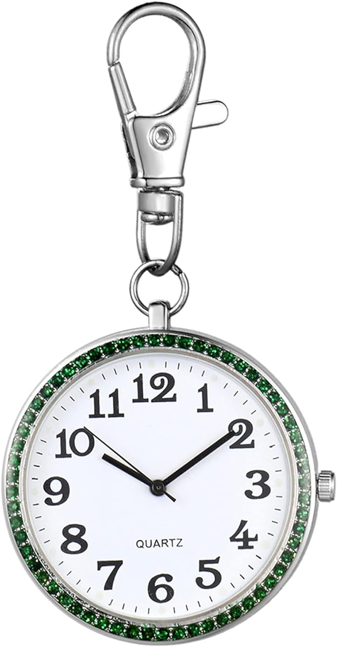 Lancardo Carabiner Watch, Nurse Watch, Pocket Watch, Key Chain, Men's, Women's, Analog, Pocket Watch, Diamond, Trunk, Easy to See, Everyday Life, Climbing, Work, Christmas, Gift, Birthday, Anniversary, Silver (Green), silver: green - NewNest Australia