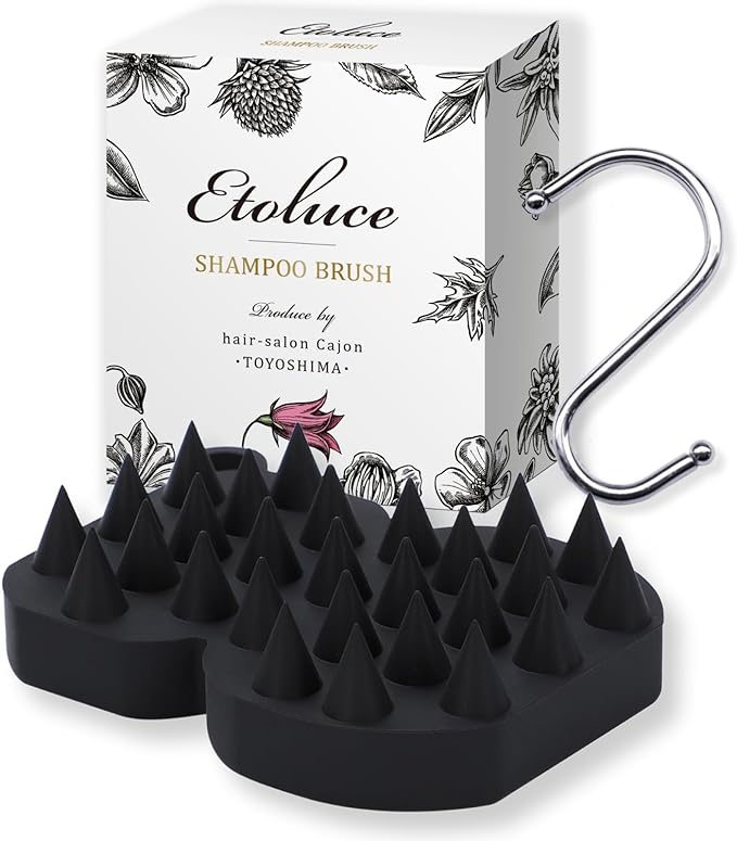 Etoluce Shampoo Brush, Scalp Massage, Ergonomically Developed, S-Shaped Hook, Head Spa, Salon Care, Scalp Brush (Firmness Basic, Black) - NewNest Australia