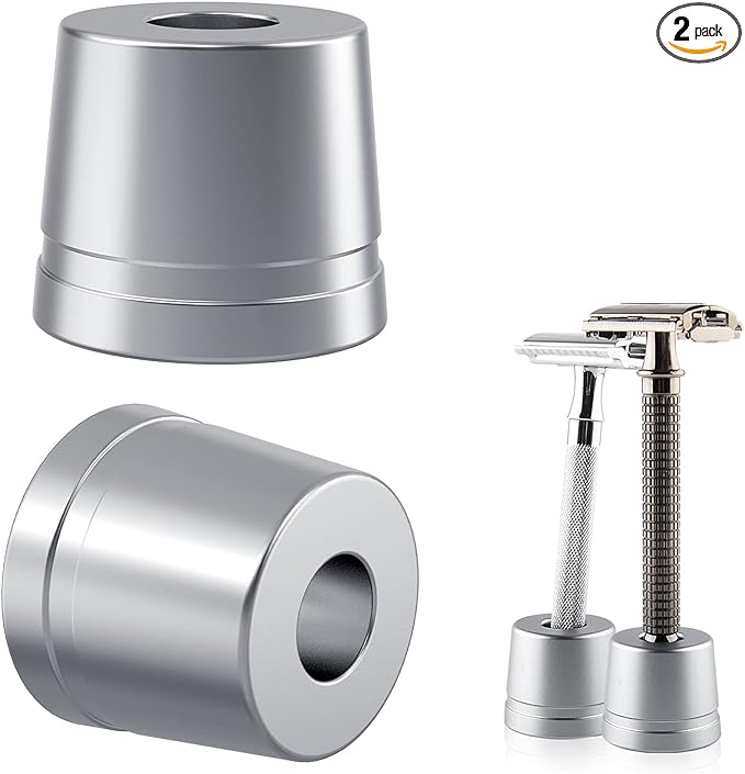 Linkidea 2 Pack Safety Razor Stand, Men's Aluminum Alloy Shaving Razor Base Holder, Manual Razor Holder for Bathroom Countertop (Silver Gray) - NewNest Australia