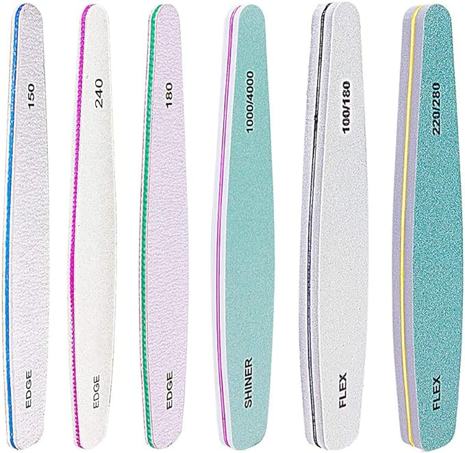 LIKENNY Sponge Nail File, Gel Nail File, Nail File, Double Sided Nail Polish Cuticle, Set of 6 (150, 180, 240, 100/180, 200/280, 1000/4000) - NewNest Australia