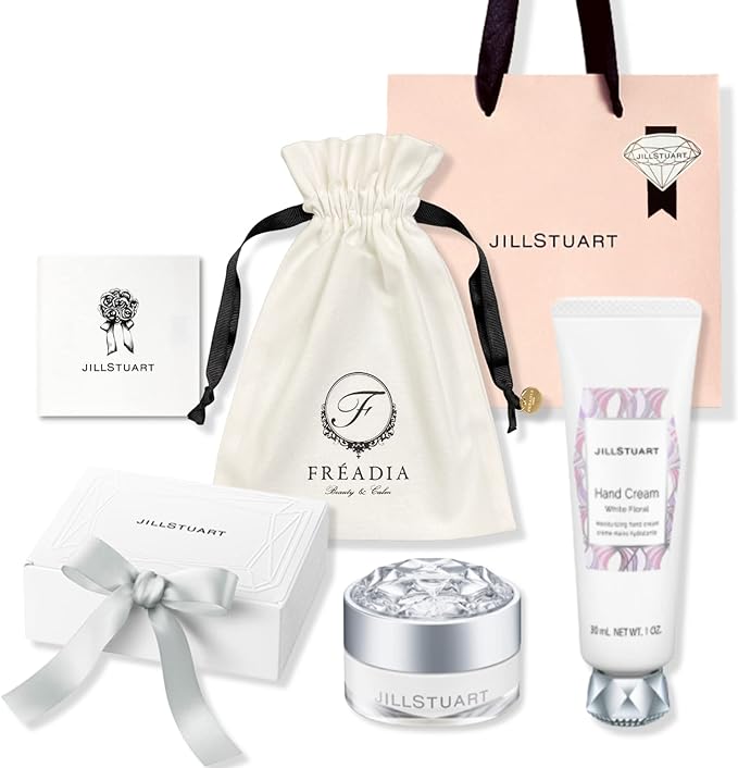 Jill Stuart White Floral Collection, Hand Cream & Lip Balm & Pouch, Gift Mother's Day Set, Includes Drawstring Pouch, Genuine Gift Box, Shop Bag, Message Card Included - NewNest Australia
