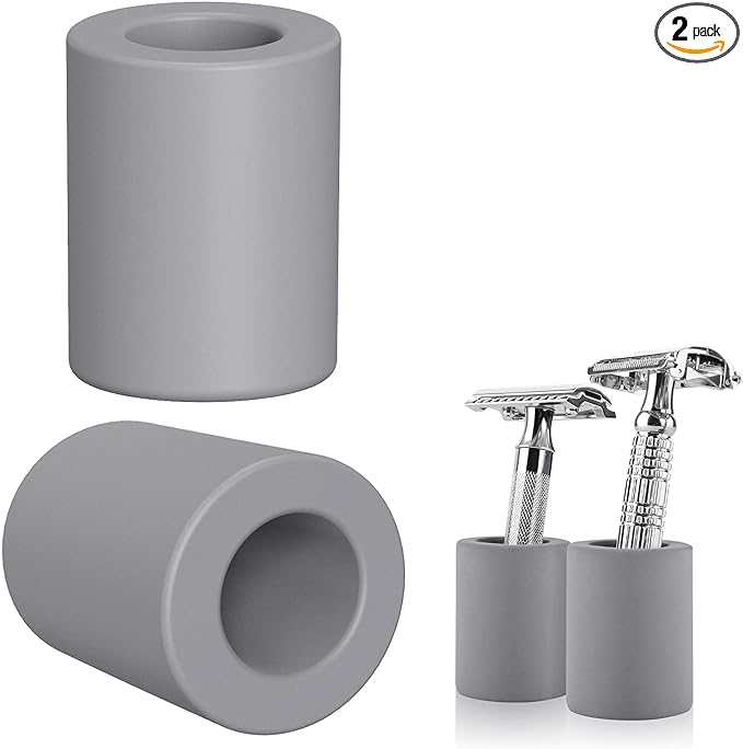 Linkidea 2 Pack Safety Razor Stand Opening Diameter 0.8"(2.2cm) Diatomaceous Earth Men Shaving Razor Holder for Bathroom Countertop Viking Merkur Double Edge Safety Razor (Gray) - NewNest Australia