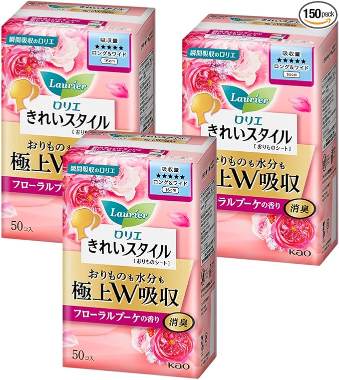 Laurier Beautiful Style Super Absorbent Lingerie Liner Long & Wide, Floral Bouquet Scent, 150 Sheets (50 Sheets x 3) - NewNest Australia