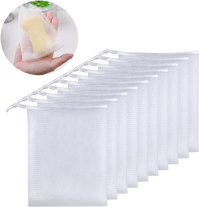 SHULLIN Foaming Net, Wash Net, Soap Storage Net, Set of 10, Soap Net, Soap Bag, Soap Mesh, Drawstring Bag, Mesh, For Soap and Facial Cleansing Baths - NewNest Australia