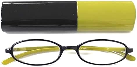 [Bayline] Bayline Reading Glasses Oval Slim Frame Bicolor 1650B +3.00 Black x Green Hard Case Men's Women's Stylish Reading Glasses - NewNest Australia