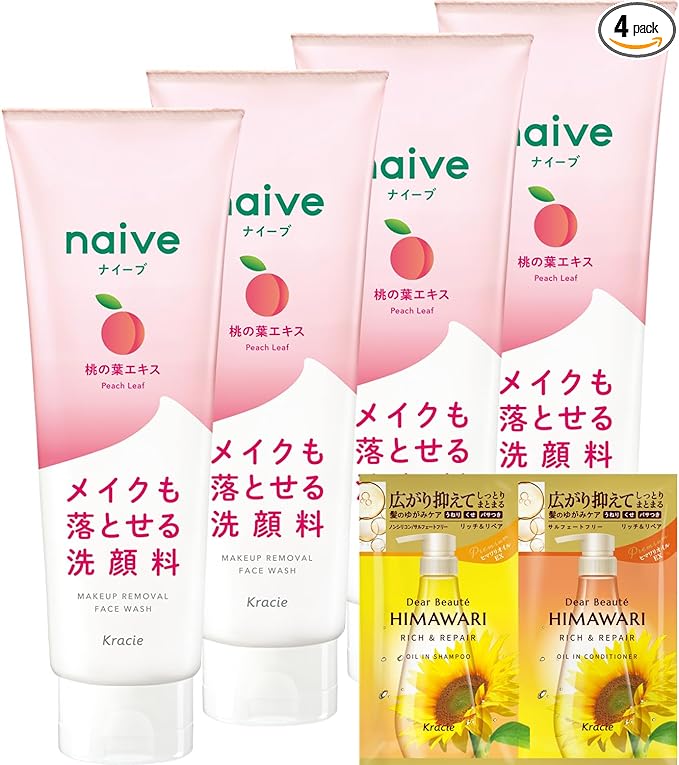 Naive Makeup Remover Facial Cleansing Foam [Peach Leaf Extract Blended] 7.1 oz (200 g) x 4 Pieces Set with Bonus | Moisturizing, Cleansing, No Need for Face Wash - NewNest Australia