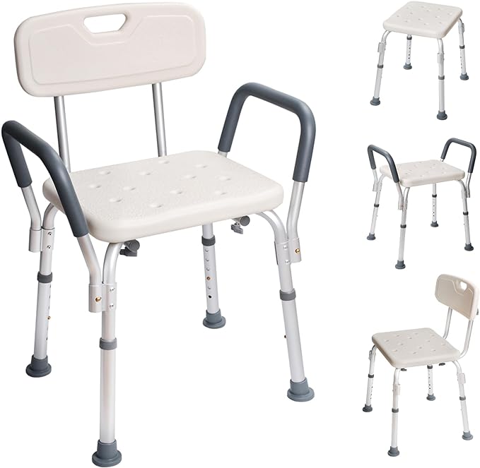 Bath Chair, Nursing Care Shower Chair with Backrest, Armrest, Shower Chair, Lightweight, Adjustable Height 6 Levels, Nursing Care Products, Bath Chair, Load Capacity 300.7 lbs (136 kg), Aluminum, No - NewNest Australia