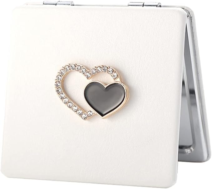 BESTOYARD Hand Mirror, Two-sided Cosmetic Mirror, Metal, PU, Nordic Style, Actress Mirror, Foldable, Square, Compact, Heart, Rhinestone, Gift for Girlfriend, Small, Easy to Carry, For Makeup - NewNest Australia