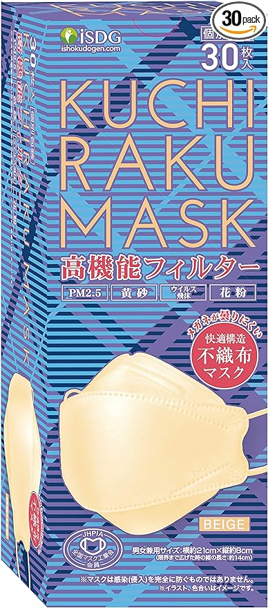 iSDG KUCHIRAKU MASK Individual Packaging, Beige, Pack of 30 - NewNest Australia