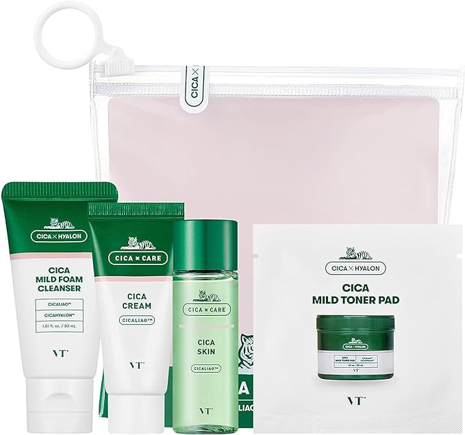 VTCOSMETICS VT CICA Trial Kit Set Travel Kit Mild Foam Cleanser Skin Cream Toner Pad Moisturizing Sensitive Skin Care Facial Wash Lotion - NewNest Australia