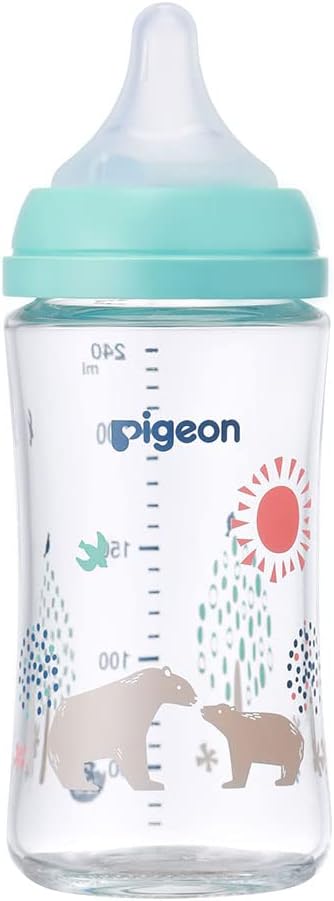 Pigeon Bear Breast Milk Bottle, 8.5 fl oz (240 ml), 3 Months, Heat Resistant Glass, Light Blue - NewNest Australia