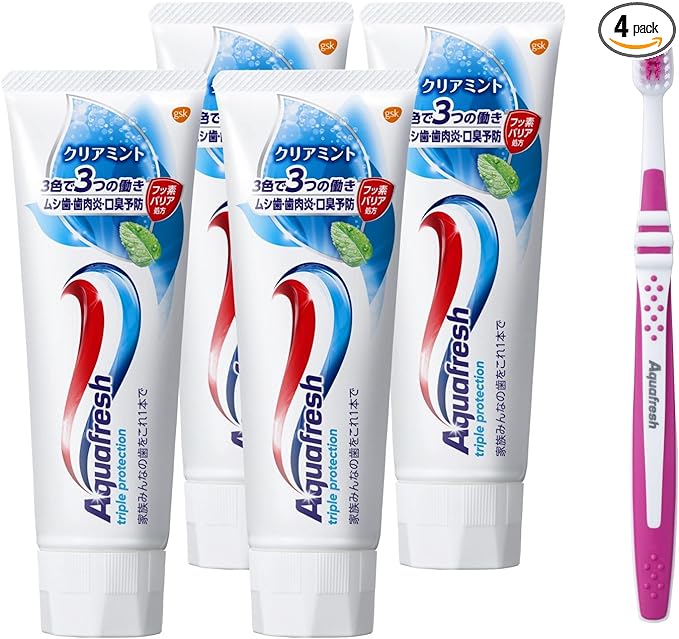 Aquafresh Clear Mint Toothpaste, 4.9 oz (140 g), Quasi Drug, 4 Bottles + Toothbrush - NewNest Australia