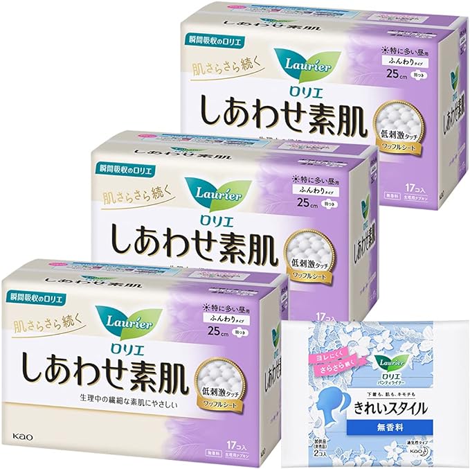 Laurier Happiness Bare Skin for Daytime Use, Includes Wings, 9.8 inches (25 cm), 17 Packs x 3 Sets + Bonus - NewNest Australia