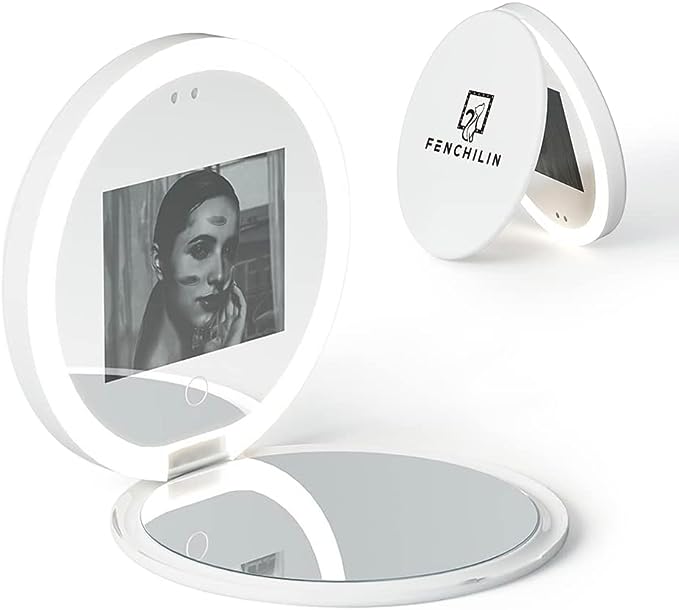 FENCHILIN Sunscreen Test Mirror with UV Camera, Compact Mirror, Rechargeable, Double Magnifier, LED Included, Adjustable Angle, Adjustable Brightness, Smart Touch, Lightweight, 3.5 x 0.7 inches (90 x - NewNest Australia