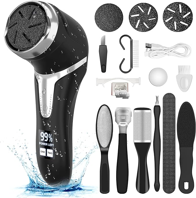 Electric Callus Remover with Vacuum Cleaner Professional Pedicure Tool Kit Rechargeable Waterproof Foot File Foot Care Dead Skin Remover 3 Heads & 2 Speeds LCD Display - NewNest Australia