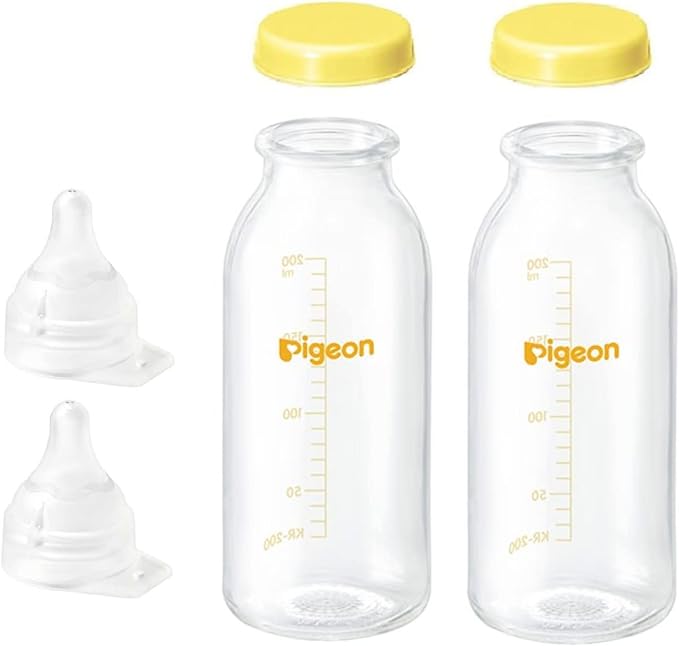 Set Item: Pigeon 7.8 fl oz (200 ml) Baby Bottle Set of 3 Bottles, KR-200, Breast Milk Feeling Directly Attached Nipple SS (For General Newborns), KR Cap 01318 x 2 Sets - NewNest Australia