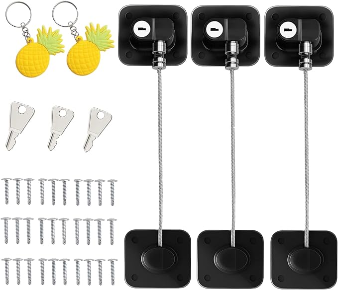 PHPTHIK Refrigerator Lock, Stick Key, Protects Children, Toddler, Elderly, Dementia Prevention (Keyed, Black) - NewNest Australia
