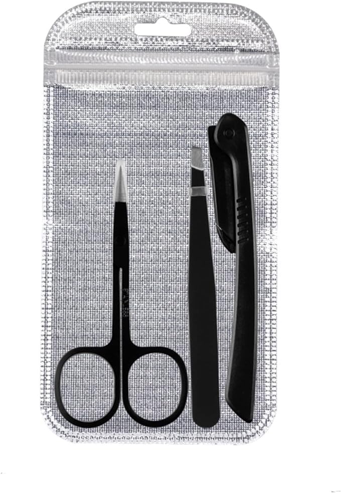 Eyebrow Trimming 3-Piece Set (Flash Bag), Women's, Men's, Eyebrow Cut, Eyebrow Comb, Eyebrow Scissors, Tweezers, Razor, For Beginners, Compact, Portable - NewNest Australia