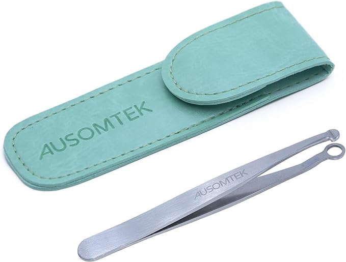 [Upgraded Version] AUSOMTEK Nose Hair and Ear Hair Trimming Tweezers, Eyebrow Grooming Scissors, Eyelash Clipper, Stainless Steel Grooming Scissors, Safe Round Head, Unisex, (Pack of 1) (Cyan PU - NewNest Australia