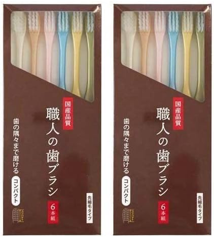 Lifelange Artisan Toothbrush, Beige, Fine Pointed Toothbrush, Brush Every Corner of Your Teeth, Made in Japan, 12 Pieces (6 x 2) - NewNest Australia