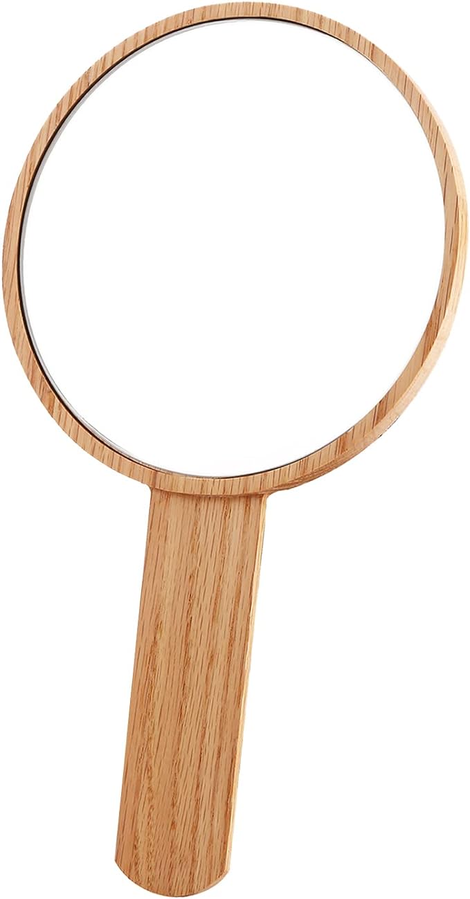Large Hand Mirror Fashionable, Oak Tabletop Mirror Hand Mirror, Natural Wood Texture, Smooth Polished Handle, Lightweight Barber Handheld Mylar Mini Personal Handheld Makeup Mirror, Makeup Mirror, - NewNest Australia