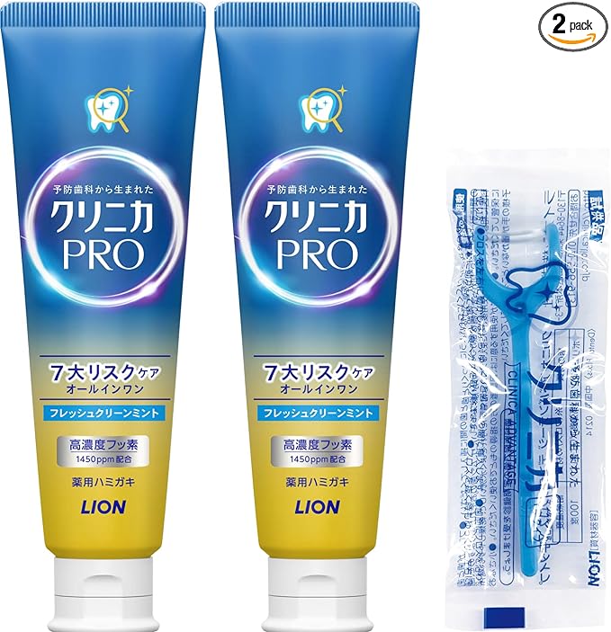 Clinica PRO (Quasi Drug) All-in-One Toothpaste, Fresh Clean Mint, Toothpaste, Fluorine, Periodontal Disease, 3.3 oz (95 g) x 2 Packs + Floss Included - NewNest Australia