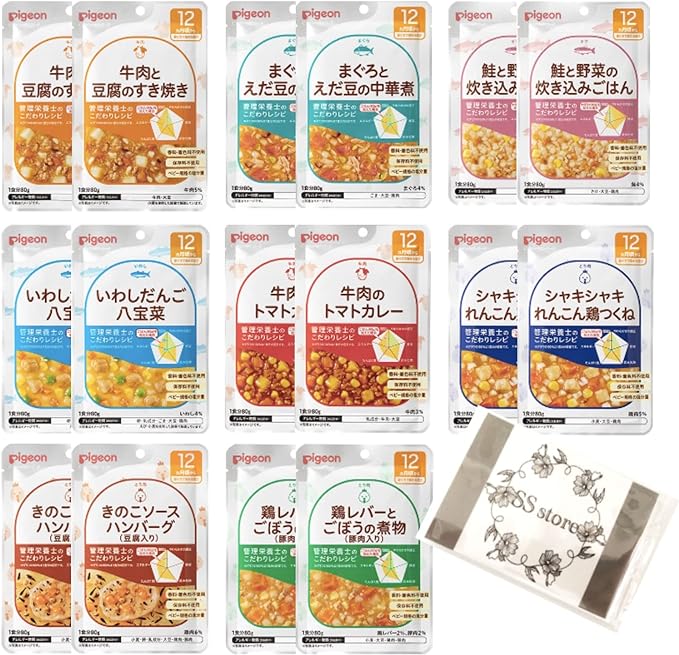 Pigeon Food Education Recipes 12 Months, 2.8 oz (80 g), 8 Types x 2, Total 16 Pieces, Eating Comparison Set, Baby Food, Baby Food, Bonus Included - NewNest Australia