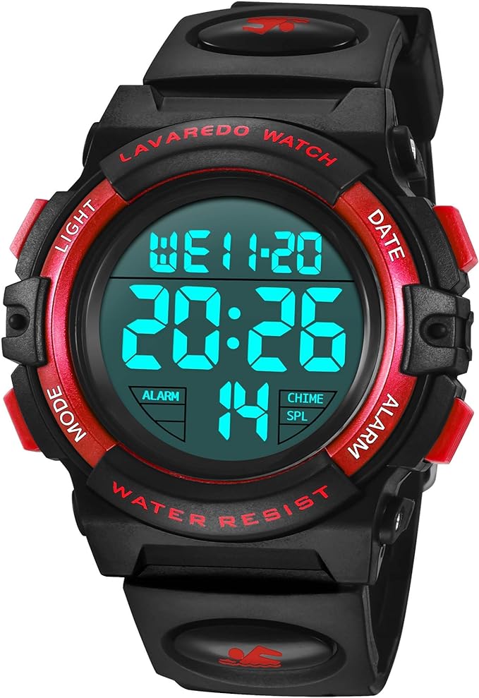 Wrist Watch Kids Girls Children Sports Watch Outdoor Multifunction Waterproof Alert Date Day Display Dual Time LED Analog Display Digital Wrist Watch, Small-Red - NewNest Australia
