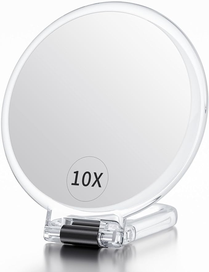 Beautifive Hand Mirror Magnifier 10x Folding Makeup Mirror with Double-Sided Handle Compact Mirror 10x and 1x Tabletop Mirror Lightweight Compact Easy to Carry Round 15CM Clear - NewNest Australia