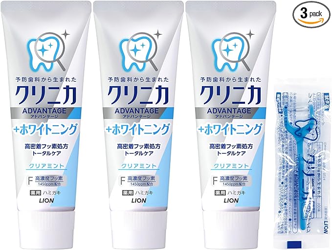 Clinica Advantage (Quasi Drug) + Whitening Toothpaste, Clear Mint, Toothpaste, Fluorine, 4.6 oz (130 g) x 3 Packs + Floss Included - NewNest Australia