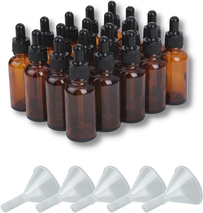 Chocople Light Filtering Jar with Dropper Essential Oil Aroma Oil Refill Storage Glass Brown with Funnel Set of 20 (30ml) - NewNest Australia