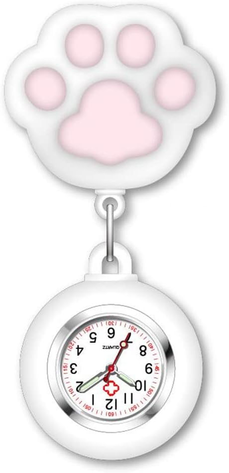 LIKENNY Nurse Watch Pocket Watch Easy to Read Nurses Medical Center Cute Clip Badge Pocket Watch Unisex Quartz Expandable Clip with Clip Simple Waterproof Inverted Dial Cat Claws (White) - NewNest Australia