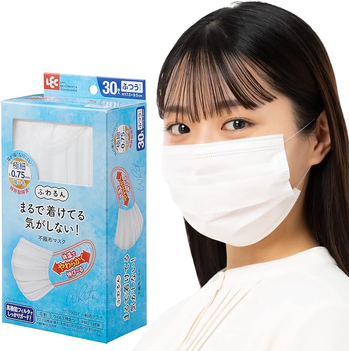 Rec Extra Thin Ear Strap Mask Fuwarun (normal size 30 pieces) 1 box White / Softens with body temperature and prevents ear pain / - NewNest Australia