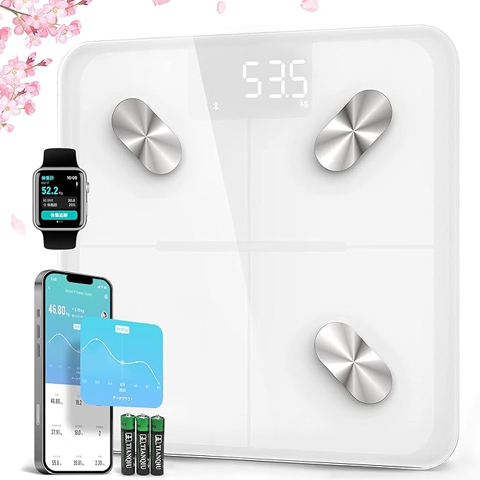 Etekcity Body Composition Scale with Smartphone, Measuring 13 Items, Dedicated App, Automatic Data Graphing, Bluetooth Compatible, Thin (Japanese Language Specific App), White - NewNest Australia