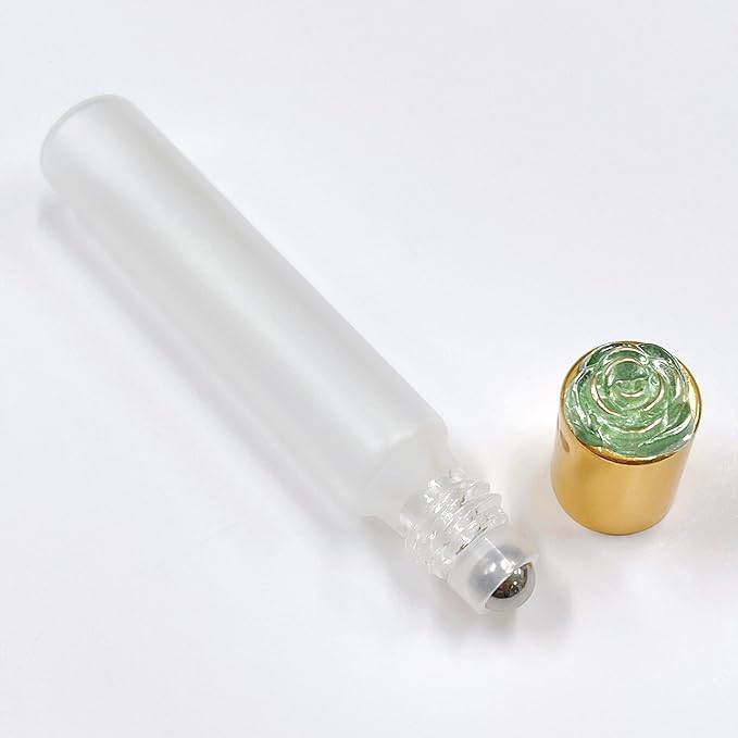 Moa Rose Roll On Bottle, Green, 3.3 fl oz (10 ml), Frosted, Gold Cap, Glass, Luxury Rose, Rose, Light Filtering Oil, Refill, Container, Perfume, Handmade, Aroma, Essential Oil - NewNest Australia