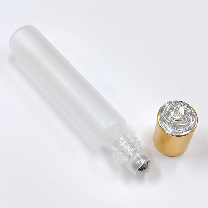 Moa Rose Roll On Bottle, Clear, 3.3 fl oz (10 ml), Frosted, Gold Cap, Glass, Luxury Rose, Rose, Light Filtering Oil, Refill, Container, Perfume, Handmade, Aroma, Essential Oil - NewNest Australia