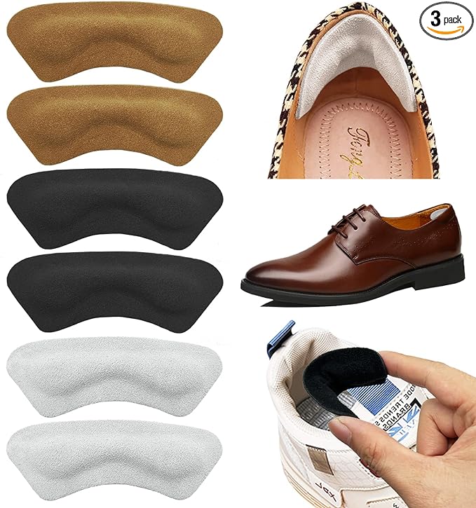 Cowhide Leather, Prevents Blipping and Slipping Pads, Prevents Heels, Prevents Paking Off, Shoes, Adjustable Size, Shoes, Heel Pad, Shoe Heel Cushion, Heel Pain Reduction, 3 Pairs, 3 Colors, Thickness 0.3 inches (8 mm) - NewNest Australia