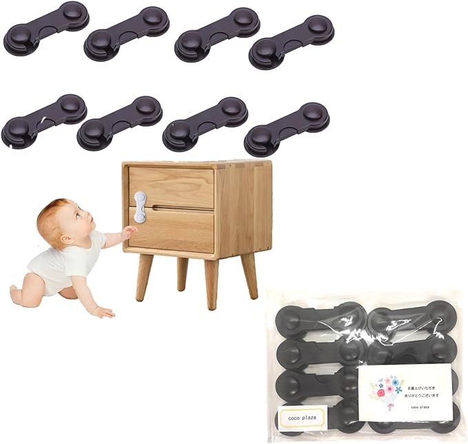 Coco plaza Original Pack Drawer Lock, Set of 8, Baby Guard, Baby Guard, Safety Lock for Babies, Children, Earthquake Prevention, Safety Lock (Brown) - NewNest Australia