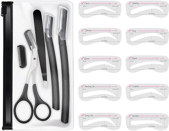 Samcos Eyebrow Set, 16 Piece Set, Black, Includes Storage Bag, Eyebrow Cutter, Scissors, Eyebrow Sledding, Eyebrows, Eyebrow Template, Unisex, Unisex - NewNest Australia
