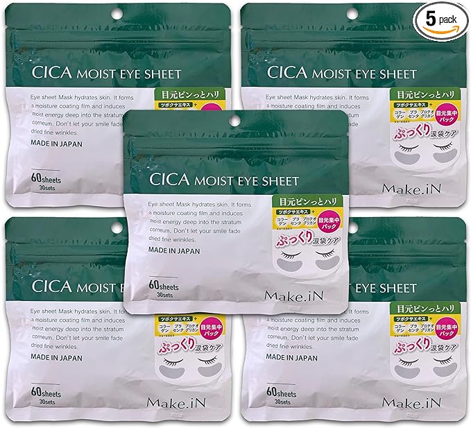 Make.iN CICA MOIST EYE SHEET 60 Pieces (30 Sets) x 5 Bags Set | Deer Moist Eye Sheet Mask Pack, Eye Pack, Made in Japan, Moisturizing, Moisturizing, Skin Care, Eye Care - NewNest Australia