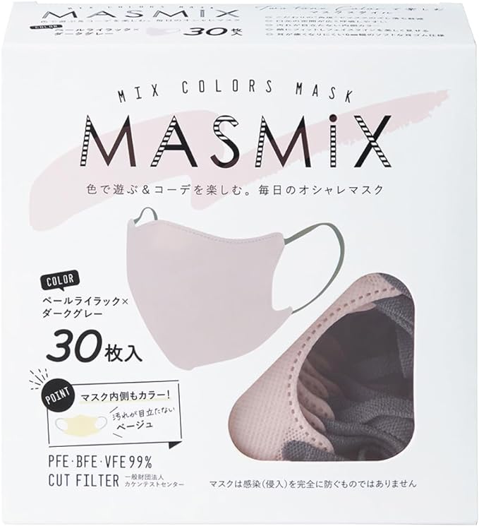 Kawamoto Sangyo MASMIX Two-Tone Mask 3D Type 30 Pieces Pale Lilac x Dark Gray - NewNest Australia