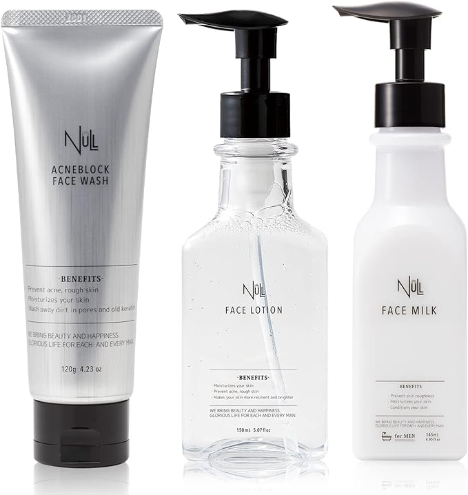 NULL Men's Skin Care, 3 STEP Set (Facial Cleansing + Lotion + Milky Lotion), Acne, Rough Skin, Drying, 4.2 oz (120 g) + 4.1 fl oz (150 ml) + 5.1 fl oz (145 ml) - NewNest Australia
