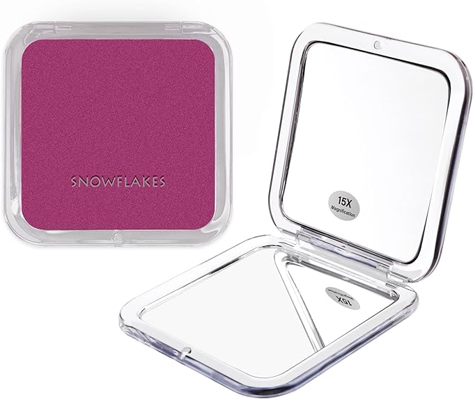 Magnifying Mirror Compact Mirror Snowflake Elegant Compact Pocket Mini Makeup Mirror Double Sided 1x/15x Magnification Cosmetic Mirror Handheld Portable for Travel and Handbags Purple - NewNest Australia