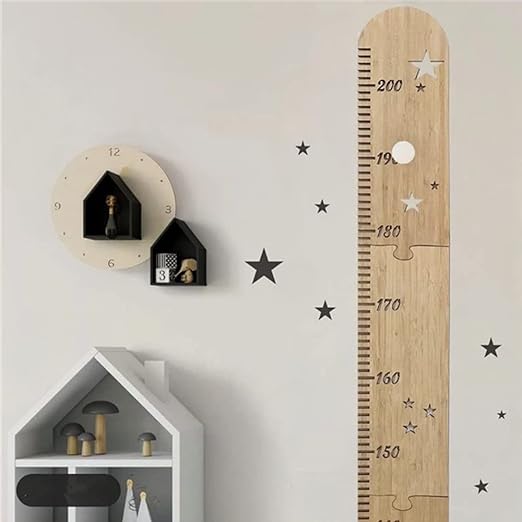 Luottus Wooden Height Meter, Star, Height Scale for Children and Adults, Seal, Children's Growth Record, Wall Ruler, Entrance, Kindergarten, Nursery, Scandinavian Interior, Stylish, Assembly, Measuring Range 0-200 cm - NewNest Australia