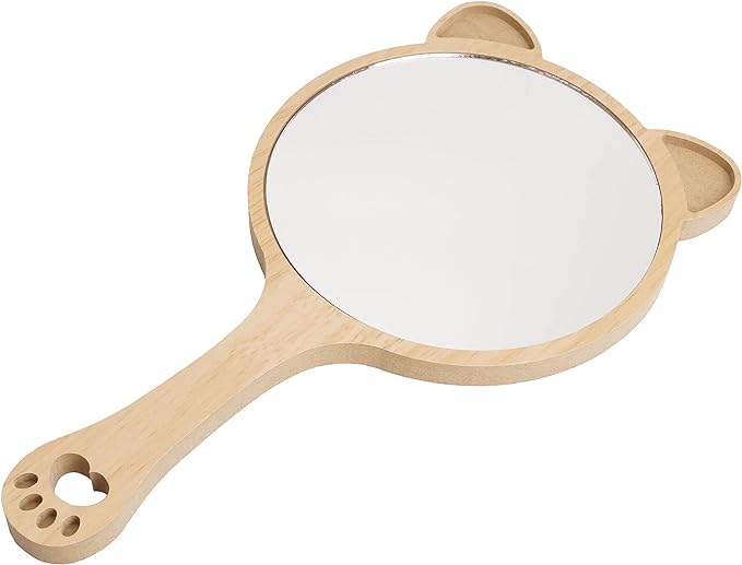 prendre PR-MRRR03-NE Hand Mirror, Animal, Animal, Wooden Mirror, Vampire, Cute, Natural, Simple, Paw with Handle (Kitten) - NewNest Australia