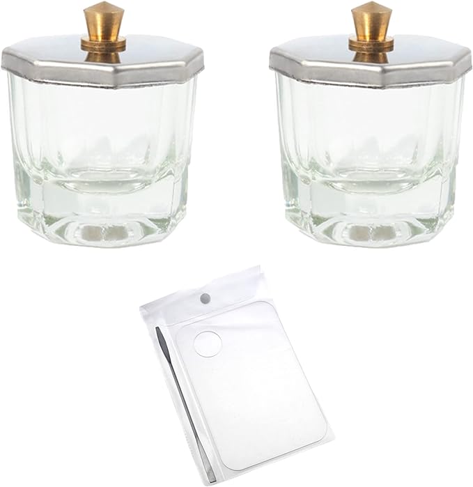 Felimoa Octagon Gel Nail Glass Dappen Dish with Lid (Set of 2) - NewNest Australia