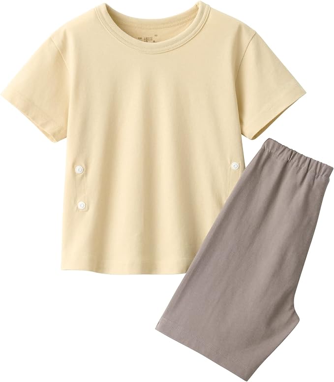 MUJI FEC14A3S Short Sleeve Cut and Sewn Room Wear Set (Baby) Light Yellow Baby 90, lightyellow - NewNest Australia